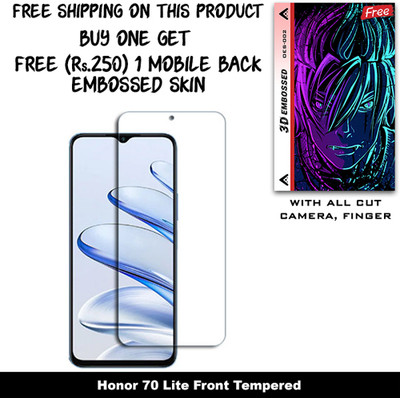 SOMTONE Tempered Glass Guard for Honor 70 Lite And Free 1 Mobile Back Embossed Skin With Cut FS002(Pack of 1)