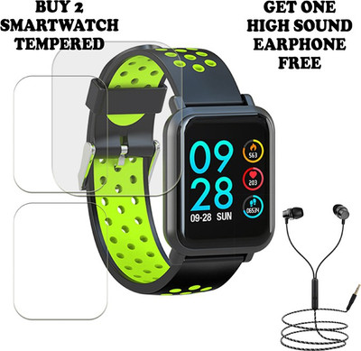 SOMTONE Tempered Glass Guard for AQFIT W8 SMART WATCH BUY PACK 2 AND GET ONE EARPHONE FREE(Pack of 2)