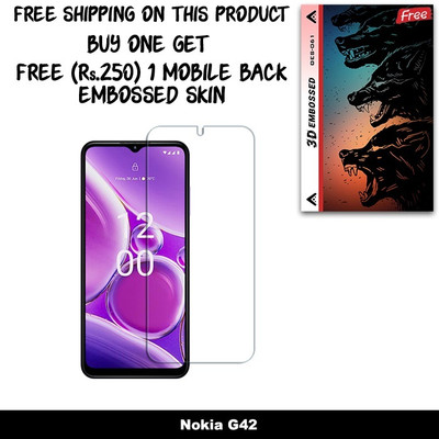 SOMTONE Tempered Glass Guard for Nokia G42 FRONT TEMPERED GLASS And Free 1 Mobile Back Embossed Skin With Cut FS061(Pack of 1)
