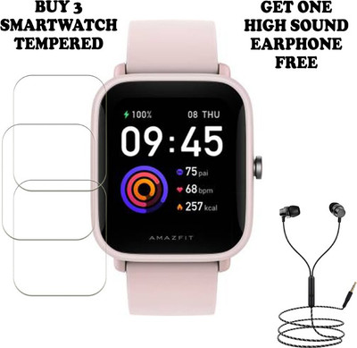 SOMTONE Tempered Glass Guard for Amazfit Bip U Pro Smartwatch PACK-3 BUY AND GET ONE EARPHONE FREE(Pack of 3)