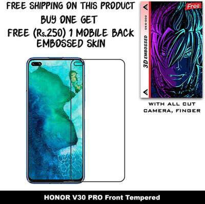 SOMTONE Tempered Glass Guard for HONOR V30 PRO And Free 1 Mobile Back Embossed Skin With Cut FS002(Pack of 1)