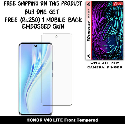 SOMTONE Tempered Glass Guard for HONOR V40 LITE And Free 1 Mobile Back Embossed Skin With Cut FS002(Pack of 1)