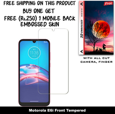 ARBAN Tempered Glass Guard for Motorola E6i (Free 1 Mobile Back Embossed Skin With Cut FS010)(Pack of 1)