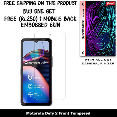 ARBAN Tempered Glass Guard for Motorola Defy 2 And Free 1 Mobile Back Embossed Skin With Cut FS002(Pack of 1)