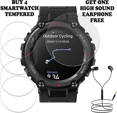 SOMTONE Tempered Glass Guard for AMAZFIT T-REX PRO SMART WATCH PACK-4 BUY AND GET ONE EARPHONE FREE(Pack of 4)