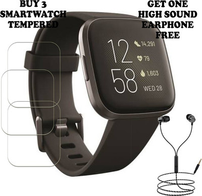 SOMTONE Tempered Glass Guard for FITBIT Versa 2 Smartwatch PACK-3 BUY AND GET ONE EARPHONE FREE(Pack of 3)
