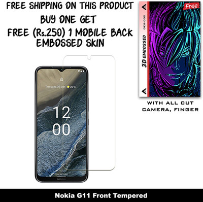 ARBAN Tempered Glass Guard for Nokia G11 And Free 1 Mobile Back Embossed Skin With Cut FS002(Pack of 1)
