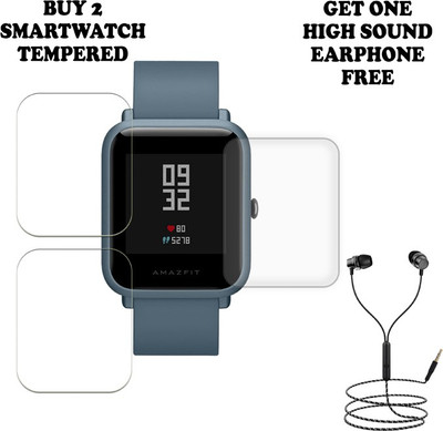 SOMTONE Tempered Glass Guard for Amazfit Bip Lite SMART WATCH BUY PACK 2 AND GET ONE EARPHONE FREE(Pack of 2)