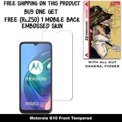 SOMTONE Tempered Glass Guard for Motorola G10 And Free 1 Mobile Back Embossed Skin With Cut FS001(Pack of 1)