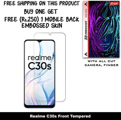 SOMTONE Tempered Glass Guard for Realme C30s And Free 1 Mobile Back Embossed Skin With Cut FS002(Pack of 1)