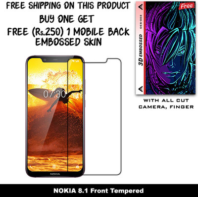 ARBAN Tempered Glass Guard for NOKIA 8.1 And Free 1 Mobile Back Embossed Skin With Cut FS002(Pack of 1)
