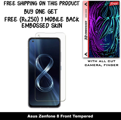 ARBAN Tempered Glass Guard for Asus Zenfone 8 And Free 1 Mobile Back Embossed Skin With Cut FS002(Pack of 1)