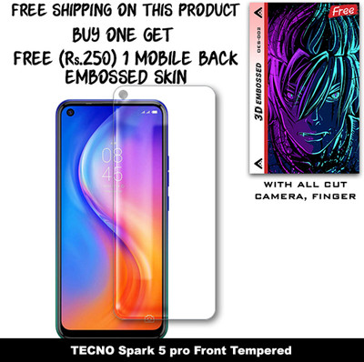 ARBAN Tempered Glass Guard for TECNO Spark 5 pro And Free 1 Mobile Back Embossed Skin With Cut FS002(Pack of 1)