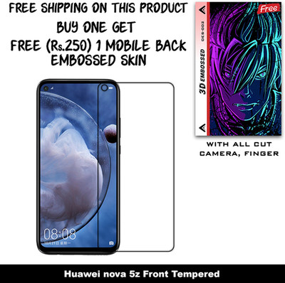 SOMTONE Tempered Glass Guard for Huawei nova 5z And Free 1 Mobile Back Embossed Skin With Cut FS002(Pack of 1)
