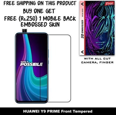 ARBAN Tempered Glass Guard for HUAWEI Y9 PRIME And Free 1 Mobile Back Embossed Skin With Cut FS002(Pack of 1)