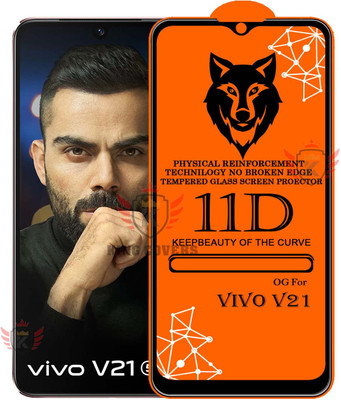 KING COVERS Tempered Glass Guard for 11D Tempered Glass Screen Protector for Vivo-V21|With Easy Installation Kit Full Adhesive Glass(Pack of 1)