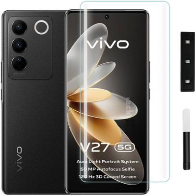 ESD Edge To Edge Tempered Glass for Vivo V27 , V27 5G with Pro | 9H Hardness | Full Edge-to-Edge Coverage | Ultra HD Clarity | UV Adhesive & Easy Installation ( Free UV Light , UV Glue And Cable Protector Inside. )(Pack of 1)