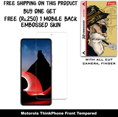 SOMTONE Tempered Glass Guard for Motorola ThinkPhone And Free 1 Mobile Back Embossed Skin With Cut FS001(Pack of 1)