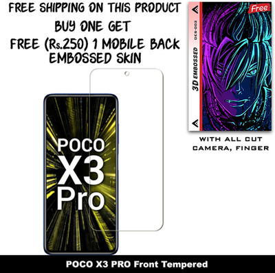 SOMTONE Tempered Glass Guard for POCO X3 PRO And Free 1 Mobile Back Embossed Skin With Cut FS002(Pack of 1)