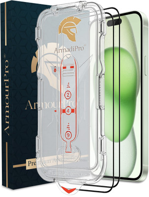 ArmourPro Tempered Glass Guard for iPhone 15 Plus, Apple iPhone 15 Plus, Easy Self Applicator Guard(Pack of 2)