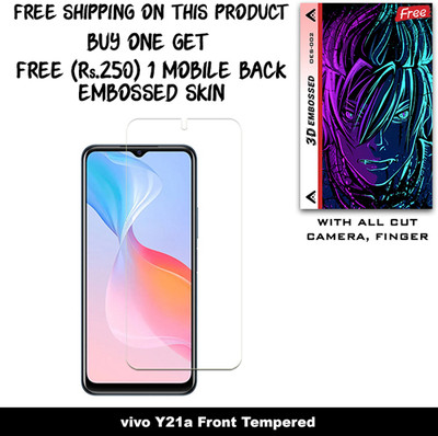 ARBAN Tempered Glass Guard for vivo Y21a And Free 1 Mobile Back Embossed Skin With Cut FS002(Pack of 1)
