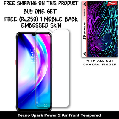 SOMTONE Tempered Glass Guard for Tecno Spark Power 2 Air And Free 1 Mobile Back Embossed Skin With Cut FS002(Pack of 1)
