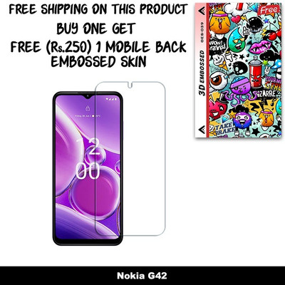 SOMTONE Tempered Glass Guard for Nokia G42 FRONT TEMPERED GLASS And Free 1 Mobile Back Embossed Skin With Cut FS039(Pack of 1)