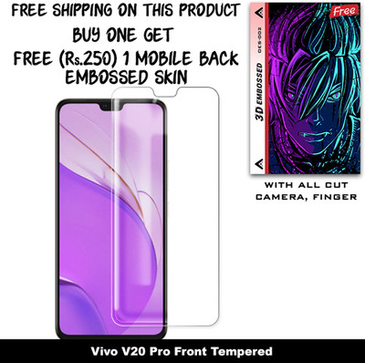 ARBAN Tempered Glass Guard for Vivo V20 Pro And Free 1 Mobile Back Embossed Skin With Cut FS002(Pack of 1)