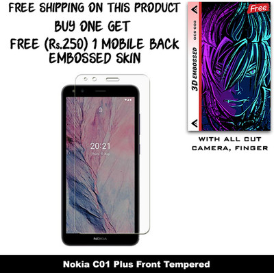 ARBAN Tempered Glass Guard for Nokia C1 2nd Edition And Free 1 Mobile Back Embossed Skin With Cut FS002(Pack of 1)