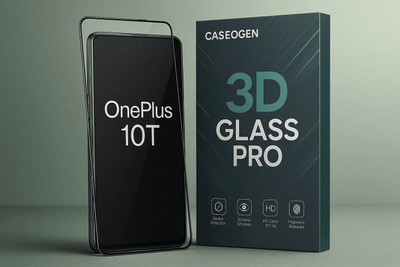 CASEOGEN Tempered Glass Guard for OnePlus 10T Pro Edge To Edge Tempered Glass Screen Protector, 9H Hardness, Ultra HD Clarity, Bubble-Free Installation, Anti-Scratch Protection, 3D Arc Edge, Full Coverage(Pack of 1)