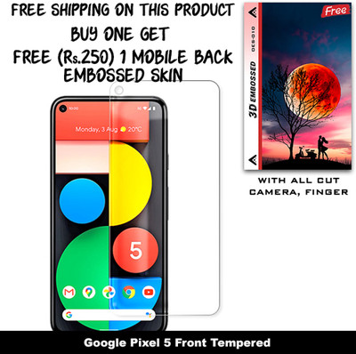 SOMTONE Tempered Glass Guard for Google Pixel 5 (Free 1 Mobile Back Embossed Skin With Cut FS010)(Pack of 1)