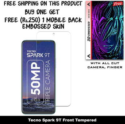 ARBAN Tempered Glass Guard for Tecno Spark 9T And Free 1 Mobile Back Embossed Skin With Cut FS002(Pack of 1)