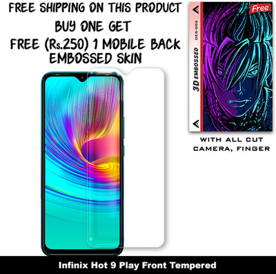ARBAN Tempered Glass Guard for Infinix Hot 9 Play And Free 1 Mobile Back Embossed Skin With Cut FS002(Pack of 1)