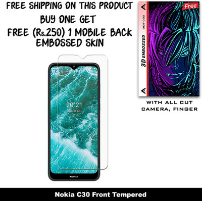 SOMTONE Tempered Glass Guard for Nokia C30 And Free 1 Mobile Back Embossed Skin With Cut FS002(Pack of 1)