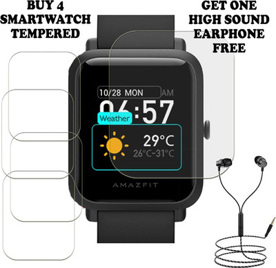 SOMTONE Tempered Glass Guard for AMAZFIT BIP S SMART WATCH PACK-4 BUY AND GET ONE EARPHONE FREE(Pack of 4)
