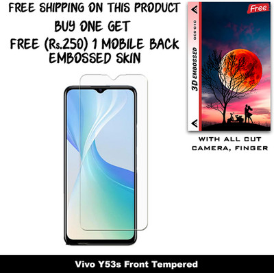 SOMTONE Tempered Glass Guard for Vivo Y53s (Free 1 Mobile Back Embossed Skin With Cut FS010)(Pack of 1)