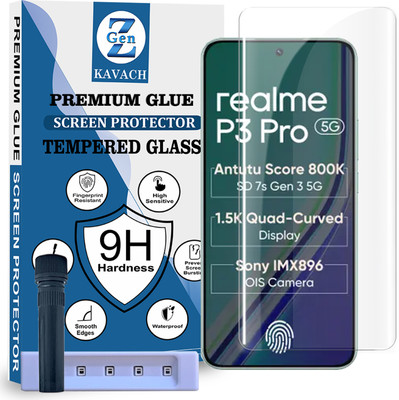 Genz Kavach Tempered Glass Guard for Realme P3 Pro 5G, realme p3 pro 5g REALME P3 PRO 5G HD+UV Curved Screen Protector Guard with Easy Installation Kit(Pack of 1)
