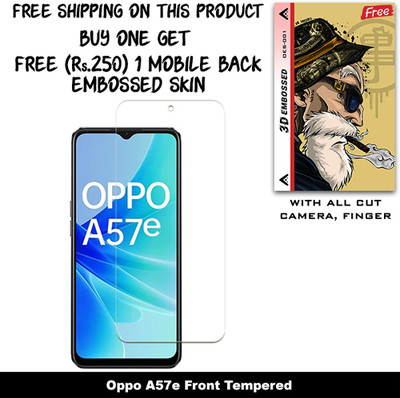 SOMTONE Tempered Glass Guard for Oppo A57e And Free 1 Mobile Back Embossed Skin With Cut FS001(Pack of 1)