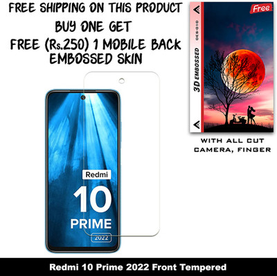 SOMTONE Tempered Glass Guard for Redmi 10 Prime 2022 (Free 1 Mobile Back Embossed Skin With Cut FS010)(Pack of 1)