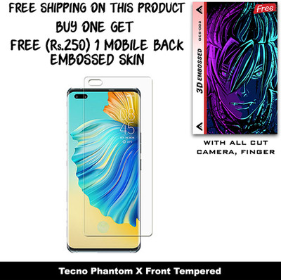 SOMTONE Tempered Glass Guard for Tecno Phantom X And Free 1 Mobile Back Embossed Skin With Cut FS002(Pack of 1)