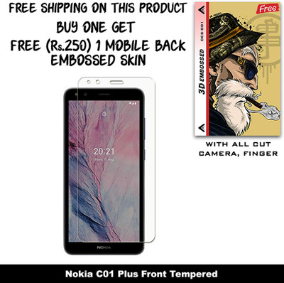 ARBAN Screen Guard for Nokia C1 2nd Edition And Free 1 Mobile Back Embossed Skin With Cut FS001(Pack of 1)