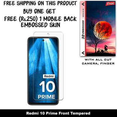 SOMTONE Tempered Glass Guard for Redmi 10 Prime (Free 1 Mobile Back Embossed Skin With Cut FS010)(Pack of 1)