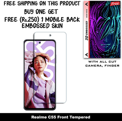 SOMTONE Tempered Glass Guard for Realme C55 And Free 1 Mobile Back Embossed Skin With Cut FS002(Pack of 1)