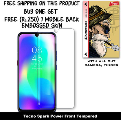 SOMTONE Tempered Glass Guard for Tecno Spark Power And Free 1 Mobile Back Embossed Skin With Cut FS001(Pack of 1)