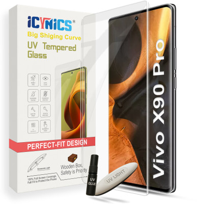 ICYNICS Tempered Glass Guard for vivo X90 Pro 5G, Full Adhesive 3D Curved Scratch Resistant UV Screen Protector with Installation Kit (Wooden box to ensure safety)(Pack of 1)