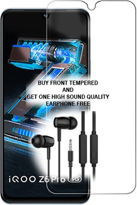 SOMTONE Tempered Glass Guard for iQOO Z6 Pro 5G FRONT TEMPERED GLASS BUY AND GET ONE HIGH SOUND QUALITY EARPHONE FREE(Pack of 1)