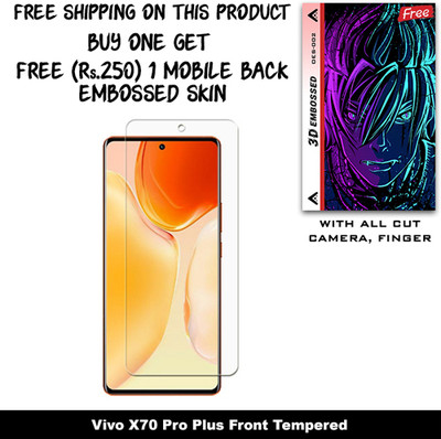 SOMTONE Tempered Glass Guard for Vivo X70 Pro Plus And Free 1 Mobile Back Embossed Skin With Cut FS002(Pack of 1)
