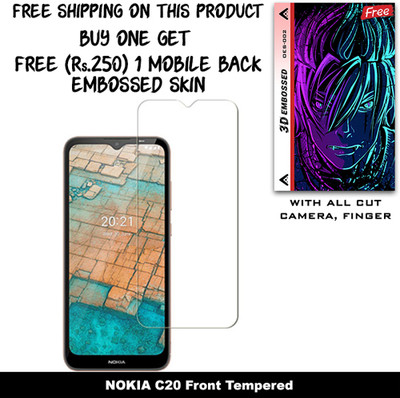 ARBAN Tempered Glass Guard for NOKIA C20 And Free 1 Mobile Back Embossed Skin With Cut FS002(Pack of 1)