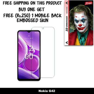 SOMTONE Tempered Glass Guard for Nokia G42 FRONT TEMPERED GLASS And Free 1 Mobile Back Embossed Skin With Cut FS026(Pack of 1)