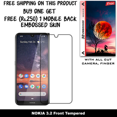 ARBAN Tempered Glass Guard for NOKIA 3.2 (Free 1 Mobile Back Embossed Skin With Cut FS010)(Pack of 1)